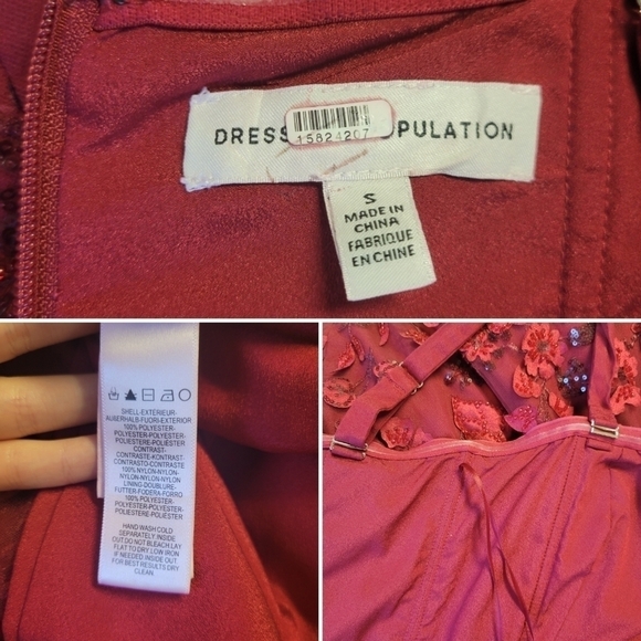 Dress The Population Ynez Red Floral Embellished Beaded Sequin Sexy Midi Dress S - Picture 7 of 9